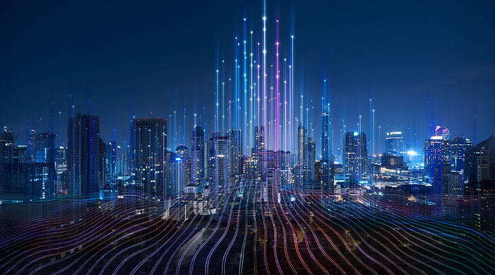 Ciudad inteligente con análisis de datos urbanos en tiempo real